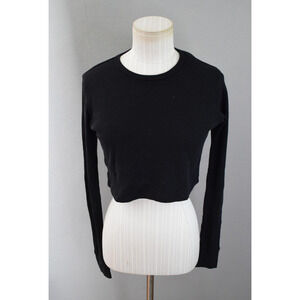 Eterne Sweater Women Small Black Long Sleeve Cropped Ribbed Pullover USA Thermal